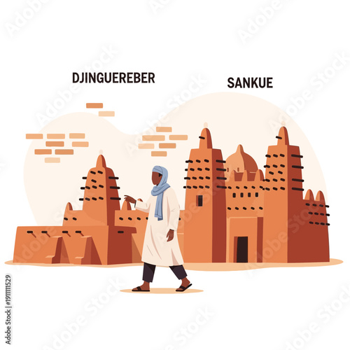 Iconic Ancient African Architecture And Traditional Attire Vibrant Illustration