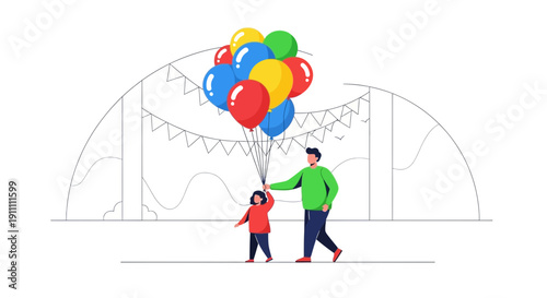 Joyful Father Daughter Moment Holding Vibrant Balloons Outdoors