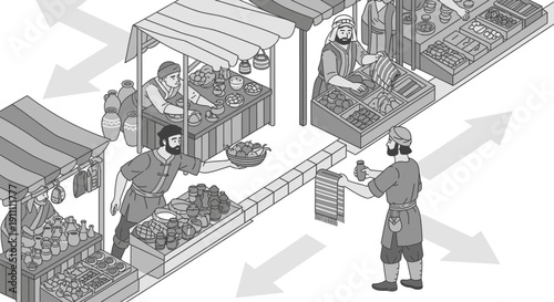 Illustrative Depiction Of A Bustling Ancient Marketplace Scene