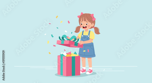 Joyful Child Unveiling Surprise Gift Box Amidst Falling Confetti Celebration