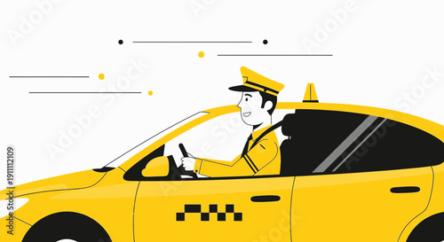 Joyful Taxi Driver Navigating City Streets with Speed and Efficiency