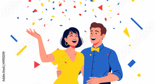 Joyful Couple Celebrates With Falling Confetti For Special Occasions