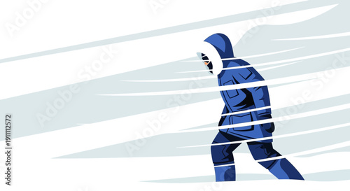 Isolated Figure Battling Harsh Winter Elements And Blinding Snowstorm