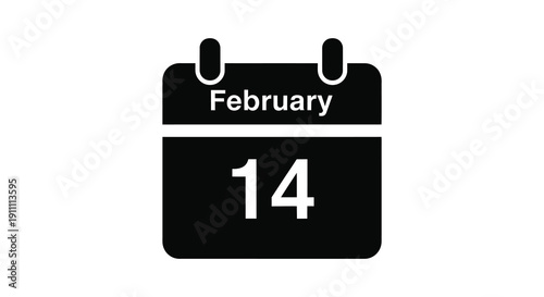 February fourteenth calendar date displayed in a stark black silhouette
