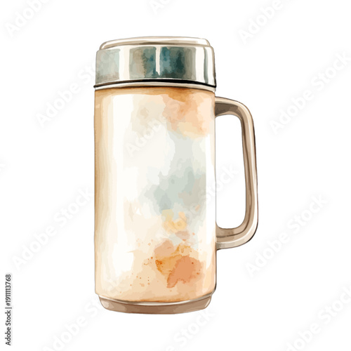 Abstract watercolor travel mug with handle and metallic lid