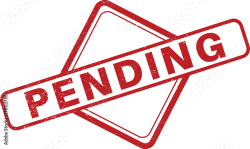 Red distressed rhombus stamp with the word PENDING in bold sans-serif font Keywords