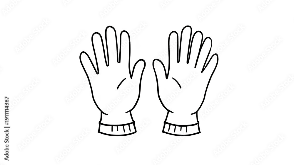 Obraz premium Pair of white gloves with ribbed cuffs raised up on plain background illustration