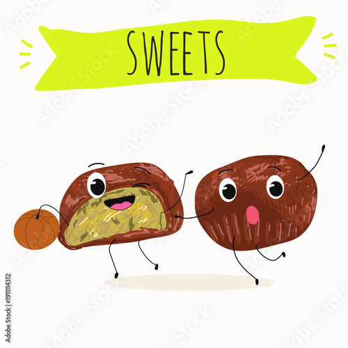 Funny Characters Dubai Chewy Cookie, hand drawn vector illustration.