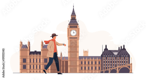 Man Checking Watch With London Skyline Big Ben Architecture Landmark