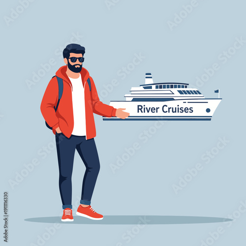 Man Holding A River Cruise Ship Illustration