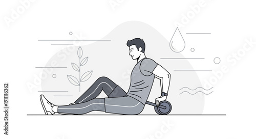 Man Engaged In Core Exercise With Ab Roller Wheel