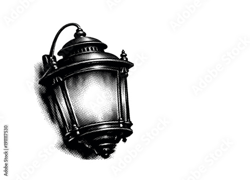 An antique Victorian lantern slightly angled and cropped by the frame, internal glow implied by dense-to-light