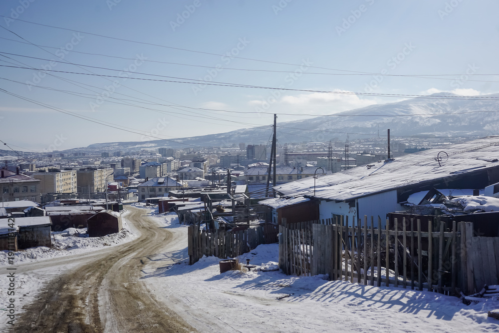 Obraz premium The city of Magadan in winter