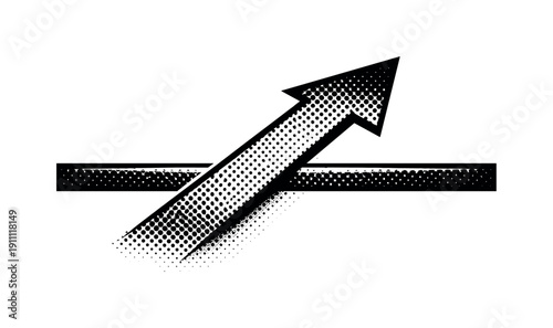 A single bold arrow crossing a thick horizontal boundary line, the arrowhead already past the line while the