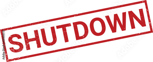 Red Rectangular Stamp with the Word SHUTDOWN in Distressed Red Font shutdown