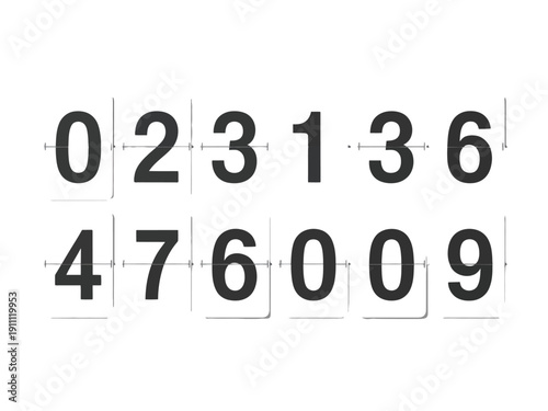 A close-up view of black number stickers on a white background for identification or labeling purposes