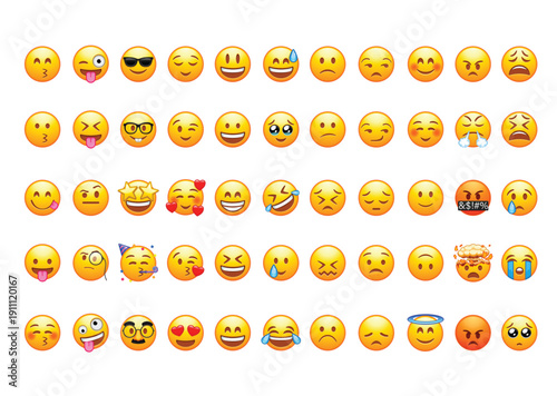 Modern Smiley Face Emoji Pack. Expressive Emoticon Vector Collection