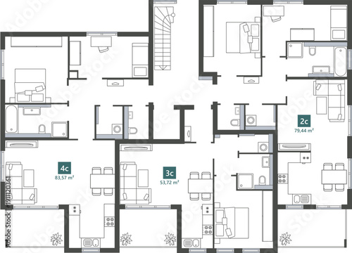 Residential Floor Plan Top View Vector