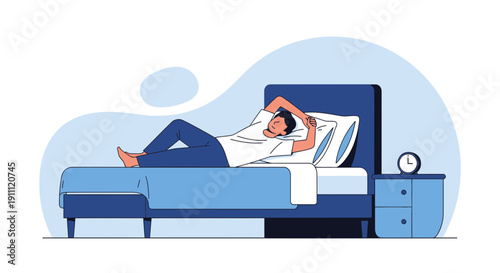 Man Relaxing Peacefully on Comfortable Bed Morning Leisure Time