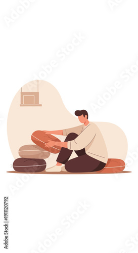 Man Resting Comfortably Surrounded by Soft Pillows