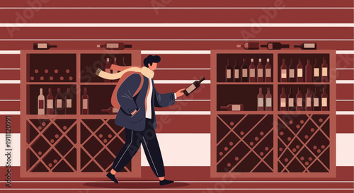Man Selecting Wine Bottle From Cellar Collection