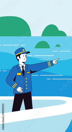 Maritime Captain Directing Navigation Towards New Horizons