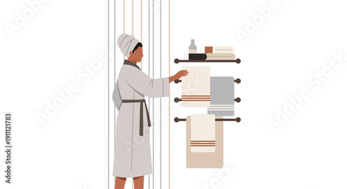 Modern Bathroom Scene With Person Reaching For Towel