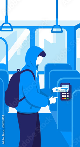 Modern Commute Solution Person Utilizing Digital Ticketing System On Public Transportation