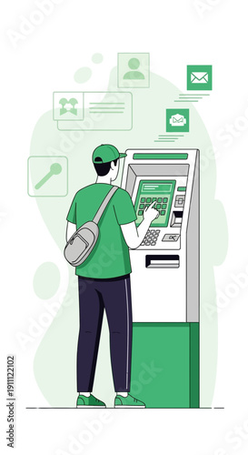 Modern Digital Financial Transaction At The Automated Teller Machine Illustration