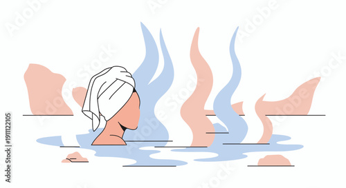 Minimalist Person Enjoying A Tranquil Hot Spring Experience And Wellness