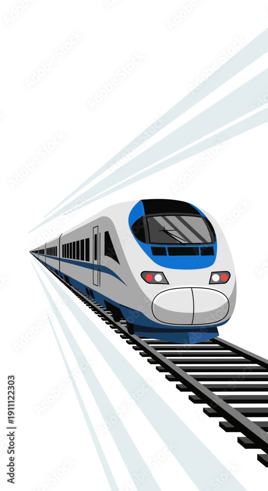 Fototapeta premium Modern High-Speed Train Traveling on Tracks Futuristic Transportation Concept