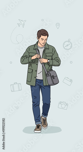 Modern Man Traveling Stylishly With Carry-On Bag Exploring New Destinations