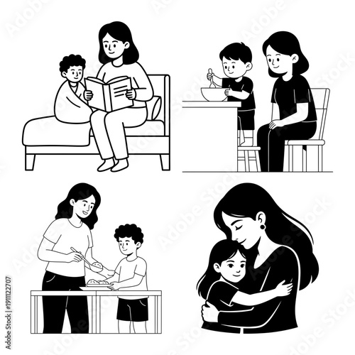 Dia de la Madre vector bundle with working mom laptop baby rose wreath and heart art