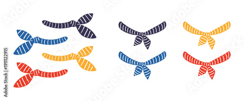 Tied bandana, neckerchief illustration isolated collection. Kids nautical design clip art set, accessory, costume, clothes element. Hand drawn flat vector on transparent background