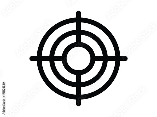 A black target symbol with concentric circles and crosshairs on a white background