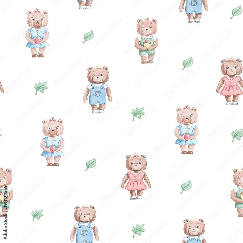Naklejka premium Cute cartoon bears. Seamless pattern 