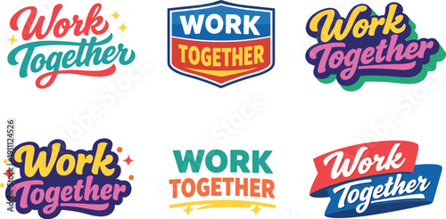 Clean modern holiday banner illustration displaying modern lettering logo set for Work Together, professional logo-style