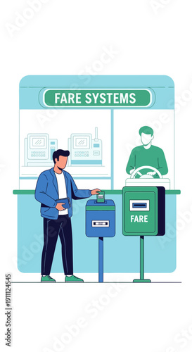 Modern Public Transportation Fare Payment System Illustration