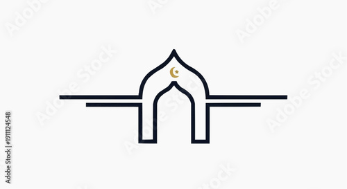 icon logo featuring a simplified mosque arch outline with extended horizontal lines on both sides, ultra minimal corporate style