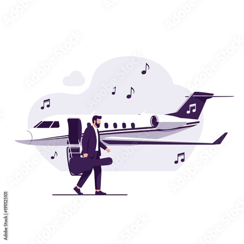 Musician Embarks On Private Jet With Instrument Case