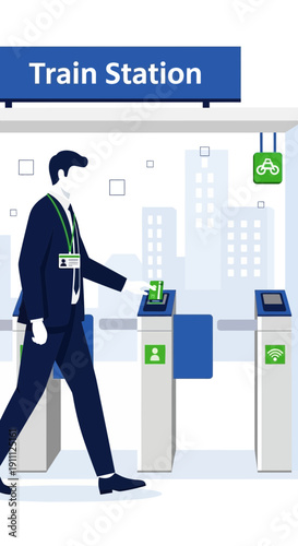 Modern Urban Train Station Entry System With Businessman