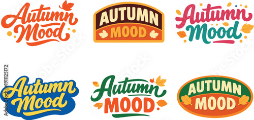 Clean modern holiday banner illustration displaying modern lettering logo set for Autumn Mood, professional logo-style typography