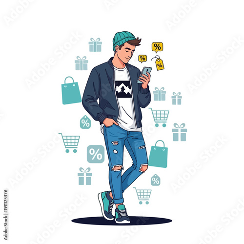 Modern Youth Engaging With Digital Shopping Trends And Online Deals