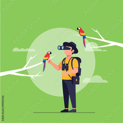 Observing Colorful Parrots In Natural Habitat Birdwatching Activity