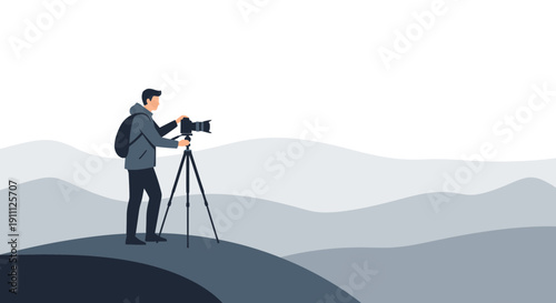 Outdoor Photographer Captures Scenic Mountain Views With Professional Camera Equipment