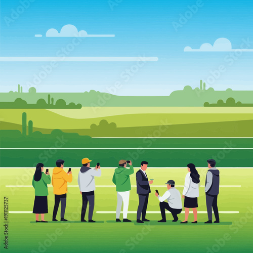 Outdoor Observation Gathering Diverse People Capturing Scenic Views