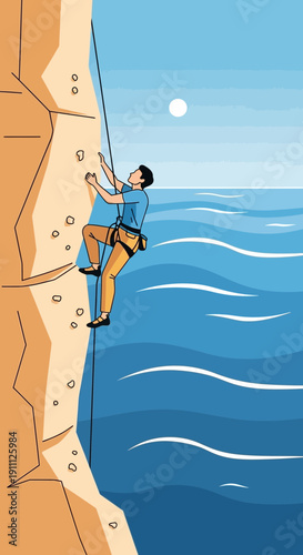 Ocean Cliff Face Climbing Adventure Extreme Sport Skill