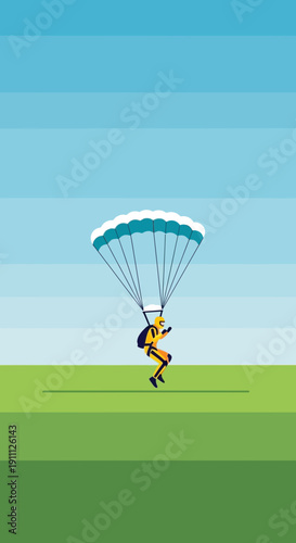 Parachutist Descending Gently Over A Verdant Landscape On A Clear Day