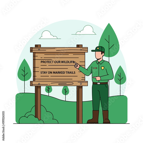 Park Ranger Explains Wildlife Protection Rules On Nature Trail Signage