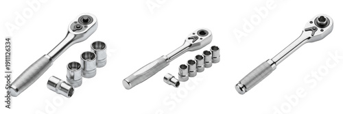 Foto Set Professional Chrome Ratchet Handle and Socket Wrench Kit - Transparent Backg